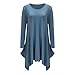 WearLove Women Asymmetrical Loose Long Sleeve Pockets Tunic Shirt Dress Grey Blue M