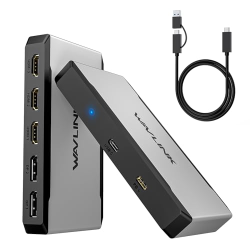 WAVLINK Triple Monitor Adapter for macOS M1/M2/M3/M4 Systems. Type-C&A Hosts, 100W PD IN, 3 HDMI 2 DP Available, Triple 4K@60Hz, USB 3.2 Gen 2 Host and SMI Driver Required