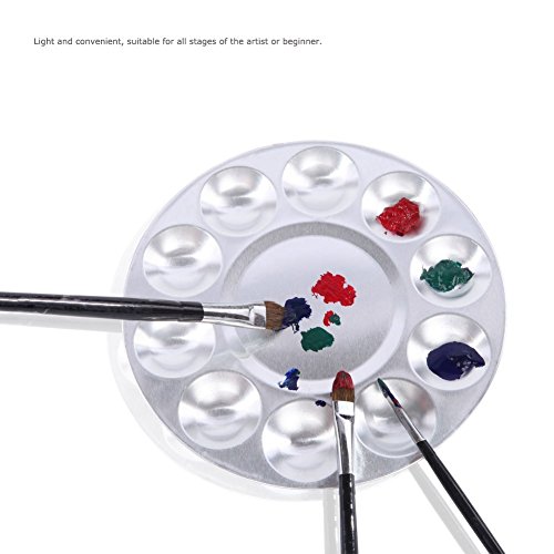 COMIART Metal 10 Well Round Artist Watercolours Paint Mixing Palette Tray