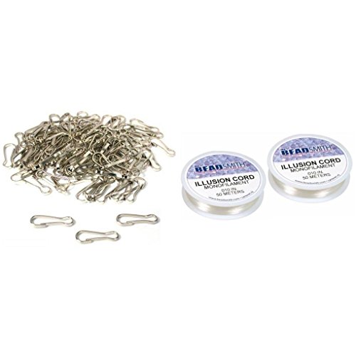 Beadsmith Illusion Beading Cord & Nickel Plated Lanyard Hooks Kit 102 Pcs