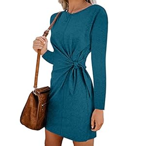 XYJD Lente en zomer vrouwen casual losse trui lange mouwen effen kleur ronde hals stropdas taille jurk vrouwen