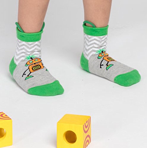 Ez Sox Kids Animal Socks Seamless toe 4-Pack, (Shoe Size 4-6/2-3 yrs (Small) , Aliens-Robots)