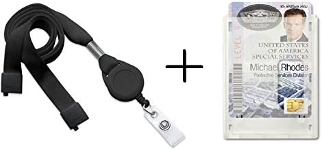 Clear Vertical 2-Card Heavy-Duty Badge Holder With Breakaway Black Lanyard and Retractable Badge Reel Combination By Alliance ID