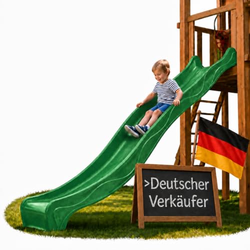 Ondis24 Wellenrutsche 3m Kinderrutsche Anbaurutsche Wasserrutsche für Spielturm oder Hang ab 3 Jahren (Dunkelgrün)