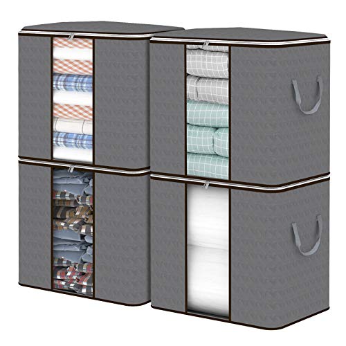 Fixwal-90L-Foldable-Storage-Containers-Set-of-4-Large-Capacity-Clothes-Organizer-Bags-with-Reinforced-Handle-Clear-Window-and-Sturdy-Zipper-Thick-Fabric-for-Comforters-Clothing-Blankets-Bedding-Quilts