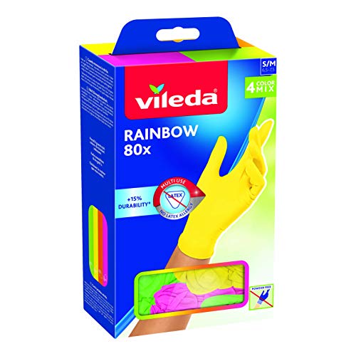 Vileda Rainbow Multi-Purpose Rainbow Gloves, Nitrile, Multi-Coloured, 80 Pieces, M/L