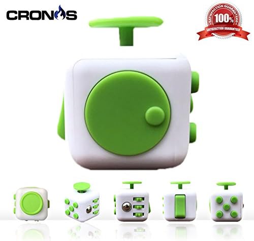 Premium Fidget Cube - Anxiety Fidgeting Stress Relief - Ultimate Sensory Desk Toy for Kids and Adults - 6 Various Addicting Features - Bonus Exclusive CronosGear Focus System eBook (Green/White)
