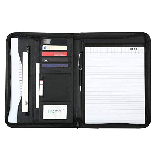 Leathario File Folder Padfolio Writing Pad Business Presentation Folder Portfolio (BLACK-A42)
