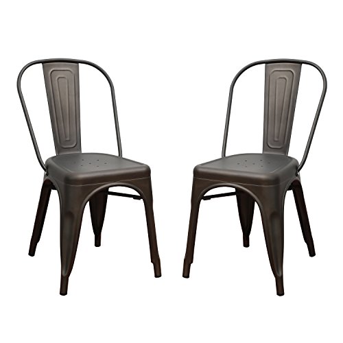 EDECO Tolix Industrial Style Bar Stools Stackable Metal Chair Set of 2 Bronze Color for Kitchen Living Room Indoor Outdoor Counter Stools