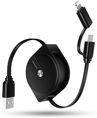 Retractable Lightning and Micro USB Cable, Alimu 2 in 1 Charger Charging Cord for iPhone X 8 7 6s 6 Plus 5s 5 SE,Samsung Galaxy S6 S7 Edge Plus,Note 5 4,LG G4 V10,HTC,Motorola and More (3.3ft,Black)