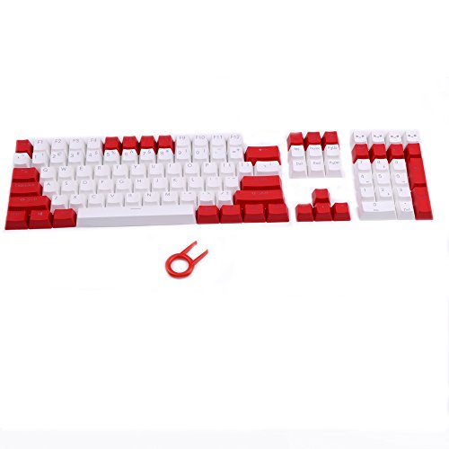 PBT Keycaps Backlit 108Key Set Doubleshot Translucent Cherry MX Key Caps Top Print with Keycaps Puller for 87/104/108 MX Switches Mechanical Gaming Keyboard (Red White Combo)