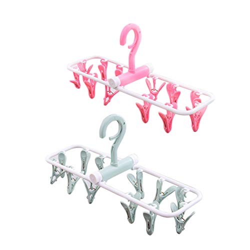 Youfui Portable Folding Clothes Hangers Travel Accessories Foldable Clothes Drying Racks for Travel Home Storage (2pcs Hanger with 12 Clips)