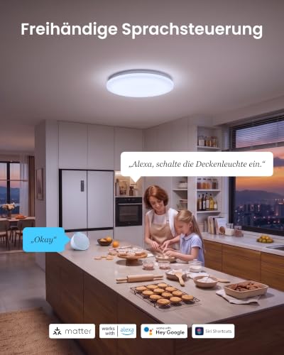 SwitchBot RGBICWW Ceiling Light 37.6 cm, Matte LED Ceiling Light Dimmable 3200 LM, 2700-6500K, 32W, Compatible with Alexa & Apple Home, CRI 90+, Ceiling Light LED for Bedroom, Living Room, Hallway