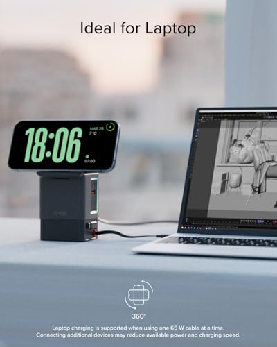 SBS Power Dock 6in1 100W USB-C, Wireless Charging 15W, Compatible with MagSafe, Power Delivery (PD 3.0 PPS), Charging Station with 2 Retractable Cables, Adapter for Laptop, iPhone, AirPods, Black | Power Delivery (PD 3.0 PPS) Charging Station with 2 Retractable Cables Adapter for Computer, iPhone, Black