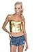 Sexy Stretch Metallic Shiny Bustier Rave Club Wear Crop Top With Adjust Hook Eye (L3515)