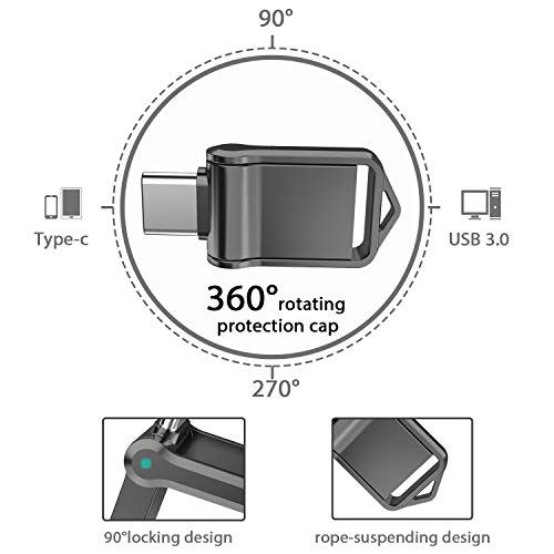 KEXIN 32GB Type C USB Flash Drive 3.0 Metal Dual Drive Pocket-Size OTG Memory Stick for Type-C Android Smartphones Tablets, New MacBook, Samsung Galaxy S8, S8 Plus, Note 8, Black