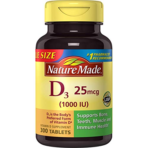 Nature Made Vitamin D3, 1000 IU, Tablets, 300 CT (Pack of 2)