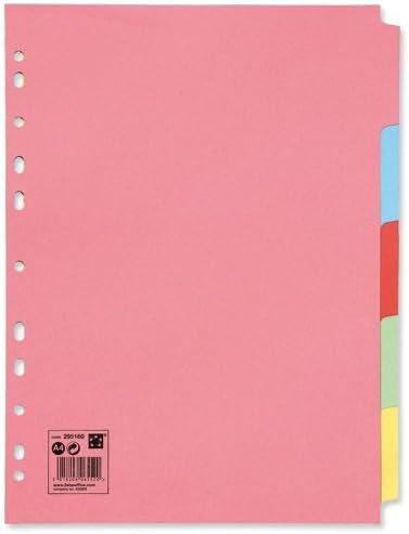 5 Star Office Subject Dividers Multipunched Manilla A4 Card - Pack of 5, Assorted