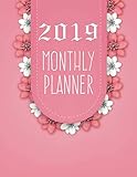 2019 Monthly Planner: 2019-2020 Yearly Planner and 12 months calendar planner with journal page Pink Floral design by Mary Morin, Johan Publishers