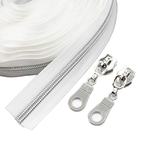 image for YaHoGa #5 Silver Metallic Nylon Coil Zippers by The Yard Bulk White Ta