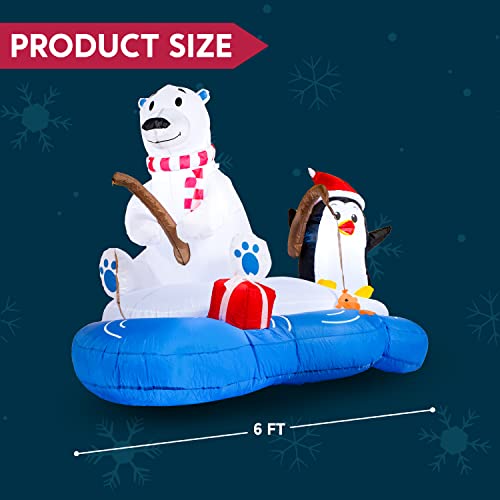Joiedomi 6 FT Long Christmas Inflatable Polar Bear Fishing with Penguin