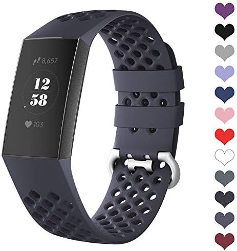 DEKER Sport Bands Compatible for Fitbit Charge 3 Bands and Charge 3 SE Fitness Tracker Women Men, Breathable Holes Silicone Smart Watch Strap Small Large Accessories Wristbands