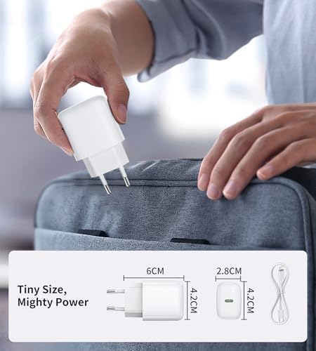 Carregador USB C de 25W com cabo de carregamento, carregamento rápido para i-phone 17/17 Air/17 Pro MAX /16/15/14/13/12, i-Pad Mini/Air, Samsung Galaxy S25/S24/S23/S22/Note20/Z Flip6/Z Fold6 (pack 2+cabo)