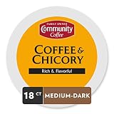 Community Coffee and Chicory Medium Dark Roast Single Serve 18 Ct Box, Compatible with Keurig 2.0 K Cup Brewers,  Full Body Rich Flavorful Taste, 100% Arabica Beans