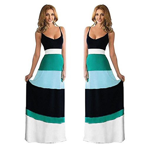 Hot Sale ! Exclusive Beautiful Women Summer Boho Patchwork Dress, Ninasill New Fashion Striped Long Maxi Evening Party Dress (S, Blue)