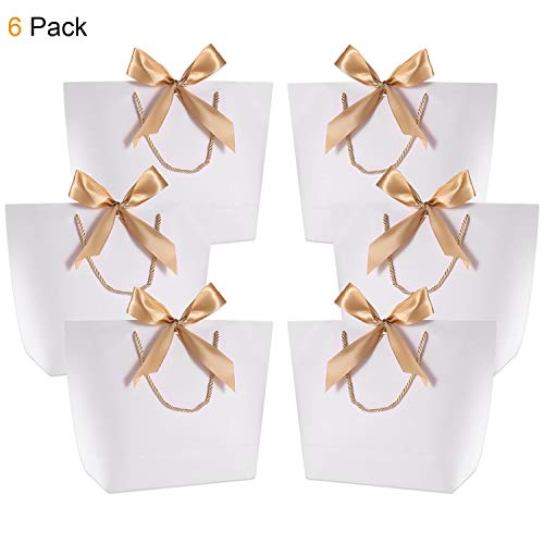 Gift Bags with Handles- WantGor 14.2x10.2x4.3inch Paper Party Favor Bag Bulk with Bow Ribbon for Birthday Wedding/Bridesmaid Celebration Present Classrooms (White, Large- 6 Pack)