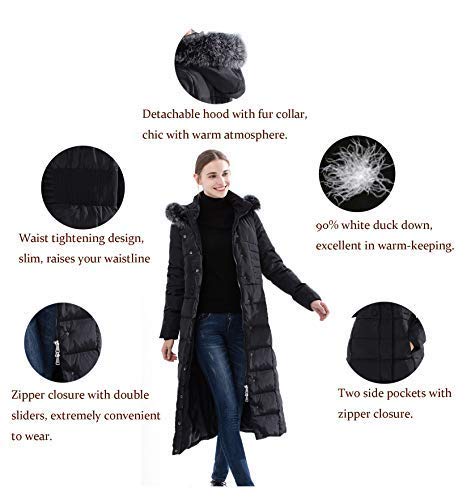 Obosoyo Women's Hooded Thickened Long Down Jacket Maxi Down Parka Puffer Coat Black M