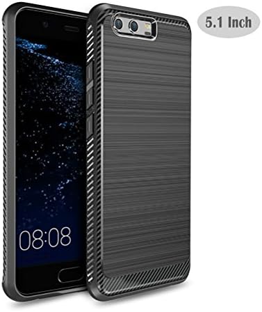 Huawei P10 Case, Screen Protector Tempered Glass Include Sturdy Defender Durable Slim Armor Matte Finish Texture Rubber Bumper Protection Protective Case for Huawei P10 - Black