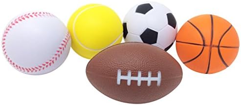 5 Soft Foam Sports Balls for Kids by Toy Spout – 3.5” Stress Balls, Anxiety Relief, Stress Relief Toys – Includes One Each Soccer Ball, Basketball, Baseball, Football and Tennis Ball