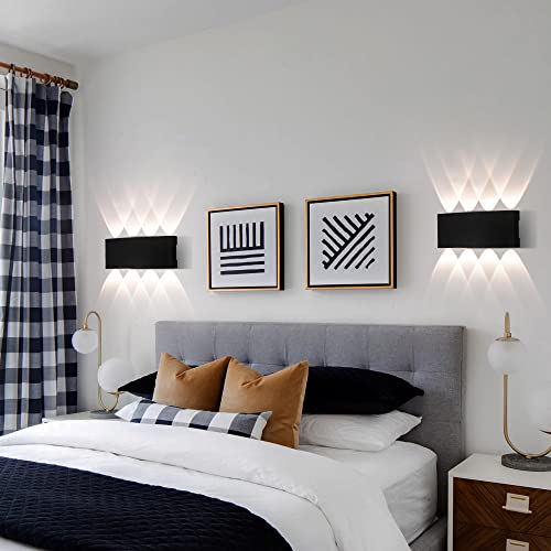 FUPE 2 Pack Outdoor/Indoor LED Outdoor Wall Lights 16W 1600lm IP65 Waterproof Modern Aluminium Up and Down Light Spot Light Wall Lamp (Black 3000K Warm Light)