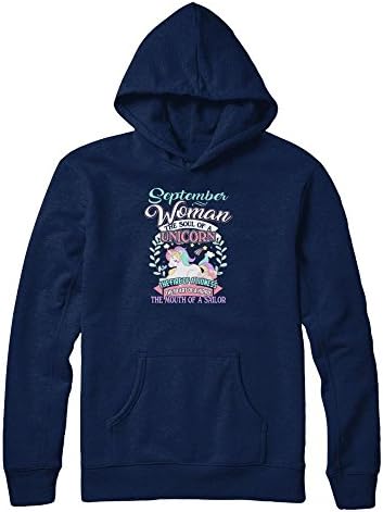 Great Family Store September Woman Soul Unicorn Fire Lioness Heart Hippie Sailor T-Shirts Women Hanes Heavyweight Pullover Hoodie Navy L
