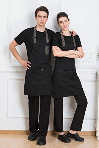 Homsolver Two Pockets Adjustable Bib Adult Apron - Extra Long Ties - Kitchen Apron, Money Apron, Waitresses Apron - Cooking Kitchen Aprons Women Men (Grey, One Size)