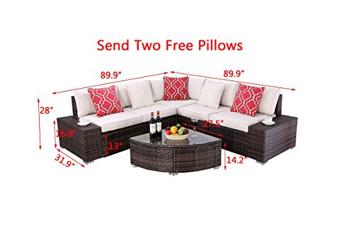 Do4U-6-Pieces-Outdoor-Patio-PE-Rattan-Furniture-Sectional-Conversation-Set-All-Weather-Wicker-Rattan-Sofa-Beige-Seat-Back-Cushions-Brown
