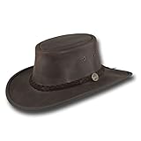 Barmah Hats Squashy Oiled Leather Hat 1024BR - Dark Brown - Large