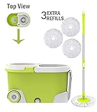 ALLZONE Spin Mop Bucket with Wringer On Wheels, Hardwood Floor Cleaning System, with 3 Microfiber Mop Refills, 1 Year Warranty