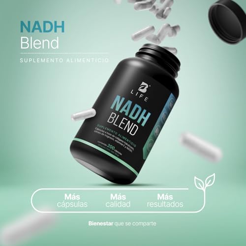 B Life NADH 200 Cápsulas | 200 Días de Consumo | 6 Veces Más Producto vs Otros | Nicotinamida Potenciada con Magnesio y Colágeno | Antioxidante NAD Blend.
