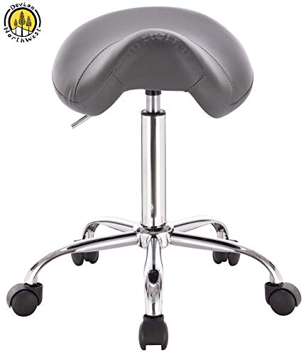 DevLon NorthWest Professional Saddle Stool Series Hydraulic Swivel Comfortable Ergonomic with Heavy Duty Metal Base for Clinic Dentist Spa Massage Salons Studio (GRAY)