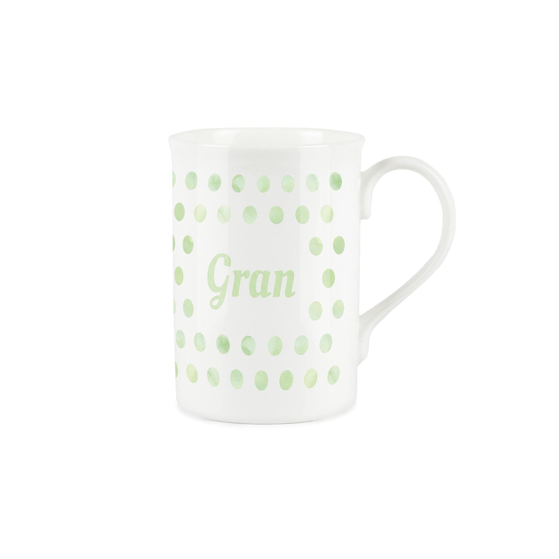 Purely Home Green Polka Dots Spots Gran Mug - Fine Bone China Gift/Present Mug for Gran