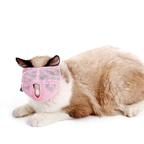 Tcplyn Premium Quality Multifunctional Anti bite Cat Muzzle Breathable Pet Mesh Muzzle Prevent Cats from Biting and Chewing L Size Pink Pet Supplies