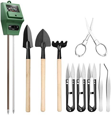 Pancellent 12 in 1 Soil Ph Meter (3-in-1 Moisture Sensor/Sunlight/pH,9pcs Bonsai Tools) Include Pruner, Fold Scissors, Mini Rake, Bud & Leaf Trimmer Set by