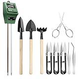 Pancellent 12 in 1 Soil Ph Meter (3-in-1 Moisture Sensor/Sunlight/pH,9pcs Bonsai Tools) Include Pruner, Fold Scissors, Mini Rake, Bud & Leaf Trimmer Set by