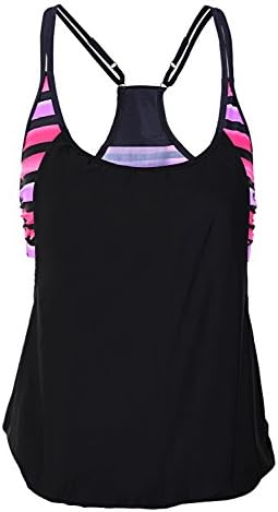 Lucklovell Sexy Women Summer Insert Padded Black Tankini Top ((US 8-10)M, Stripe)