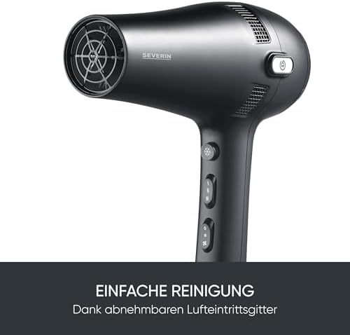 Haartrockner mit Kabeleinzug, leistungsstarker Föhn mit Kaltlufttaste, inkl. Diffusor und Düse, 3 Heiz- & 2 Leistungsstufen, 1,8m Kabel, 2.100 Watt, schwarz, HT 0165