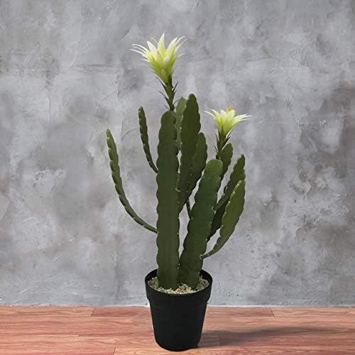 Plastic Black Basin Artificial Faux Cactus with Flowers Home Office Decoration Fake Potted Plants 25.2 Inches