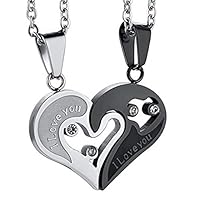 Heyuni.Stainless Steel I Love You Romantic Heart Couple Necklace Set,Heart Necklaces Set for Him and Her