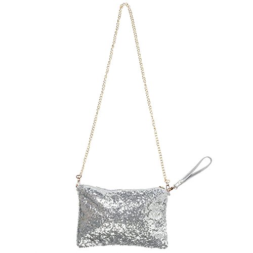 OULII Fashion Glitter Bag Handbag Party Evening Clutch Shoulder Bag for Women (Silver)